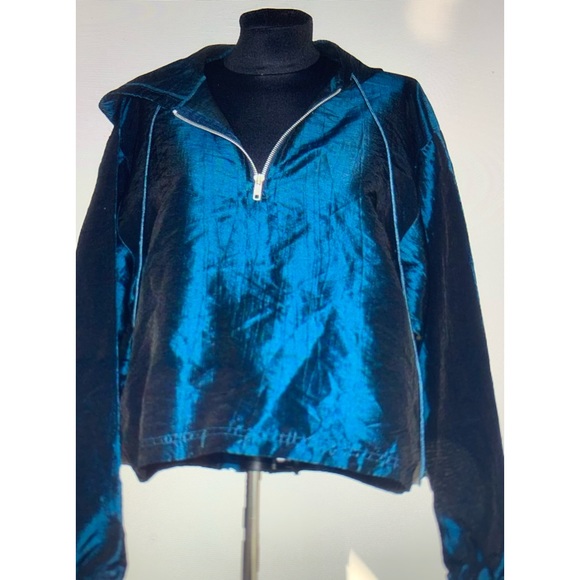 Vintage  metallic Crop teal blue windbreaker - Picture 2 of 9
